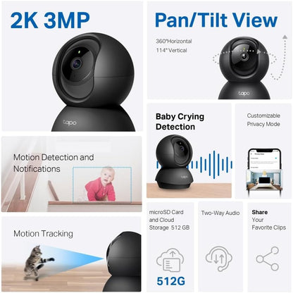 Tapo TP-Link 2K Pan/Tilt Indoor Security Camera for Baby Monitor, Pet Camera | Motion Detection &