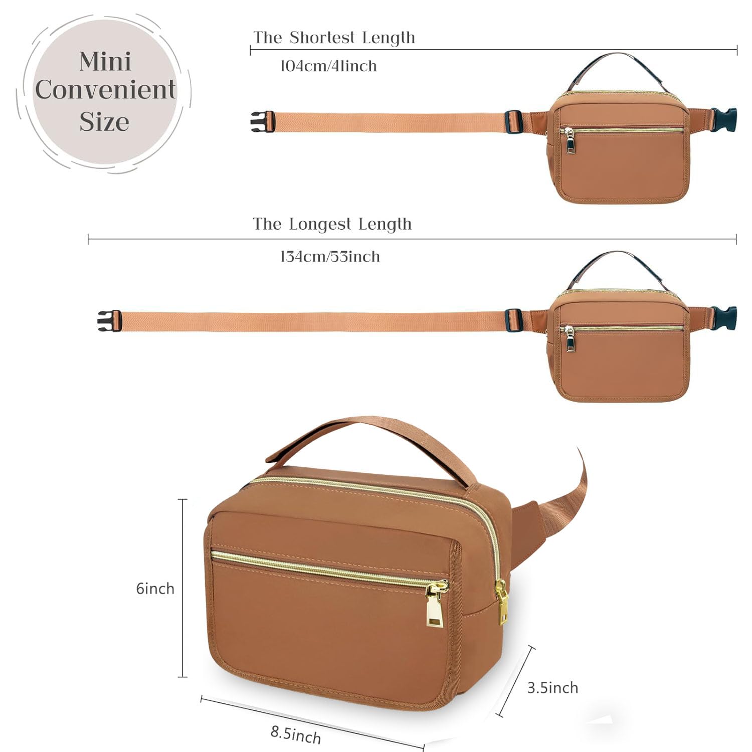 printe Small Diaper Bag with Portable Changing Pad, Crossbody Women Waist Bag with Wipes Pocket for