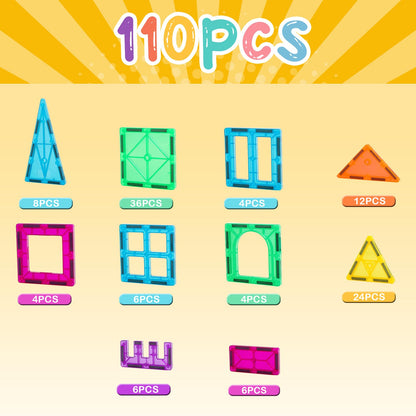 FNJO Magnetic Tiles, 110PCS Magnet Building Set, Magnetic Building Blocks, Construction STEM