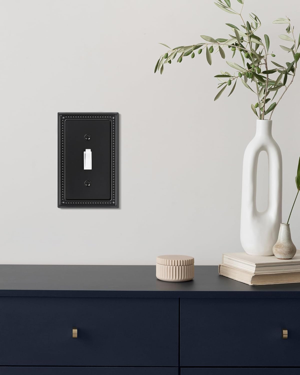 2-Pack Single Toggle Light Switch Cover Plate, Pearls Decorative Switch Plate Covers, Black 1 Gang