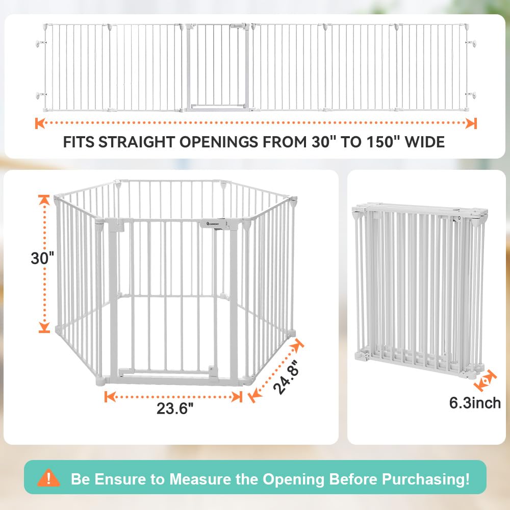 COMOMY 150" Extra Wide Baby Gate With Door - Auto Close Fence Play Area for House Doorways
