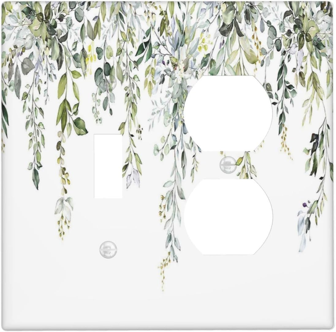 Wallplates Boho Farmhouse Flower Leaf Sage Green 1 Toggle 1 Duplex Switch Plate Electrical GFCI