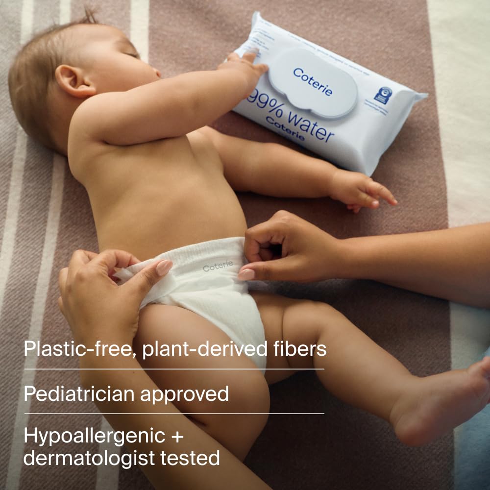 Coterie Baby Travel Size Wipes for Sensitive Skin, Plant-Based and Plastic-Free Fibers, 99% Water