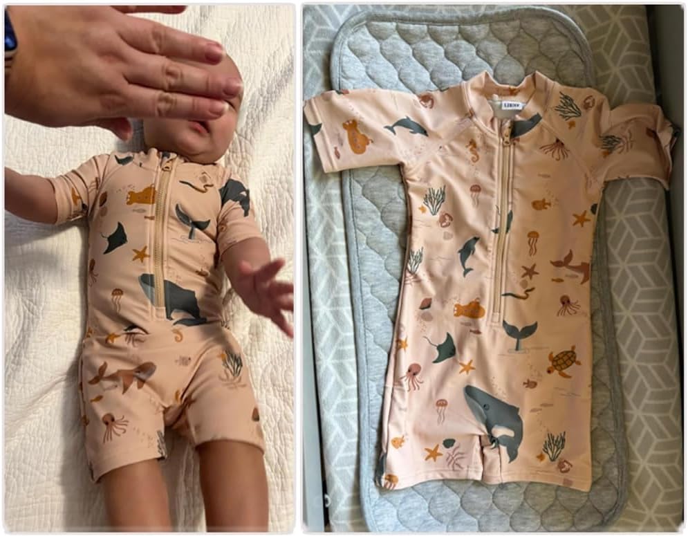 Boys One Piece Swimsuit Whale Dolphin Bathing Suit Zipper Rash Guard Kid Short Sleeve Swimwear