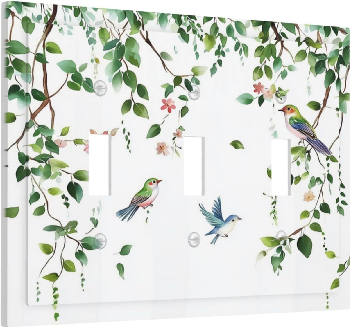 Decorative Switch Plates Green Leaves Bird Eucalyptus Sage Plant 3 Gang Wall Plate Triple Toggle