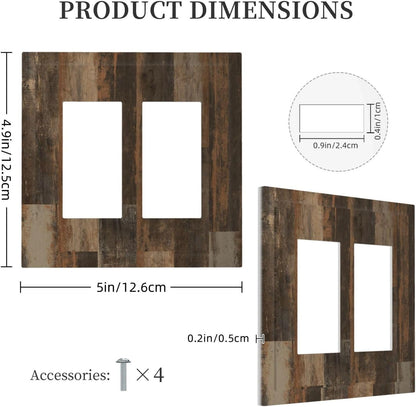 Rustic Brown Wood Grain Dark Oak Decorative Outlet Covers 2 Gang Double GFCI Rocker Electrical Wall