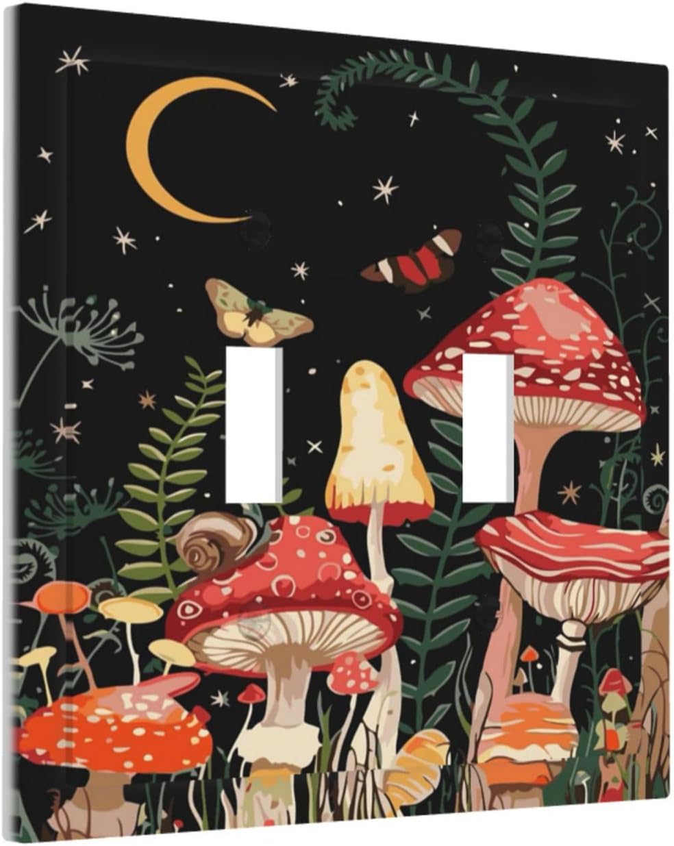 Moon Star Red Mushroom Forest Butterfly Green Plant Decorative Switch Plates 2 Gang Double Toggle