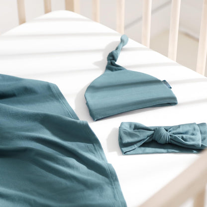 GRSSDER Newborn Swaddle Blanket, Ultra Soft Jersey Receiving Blanket with Matching Headband and