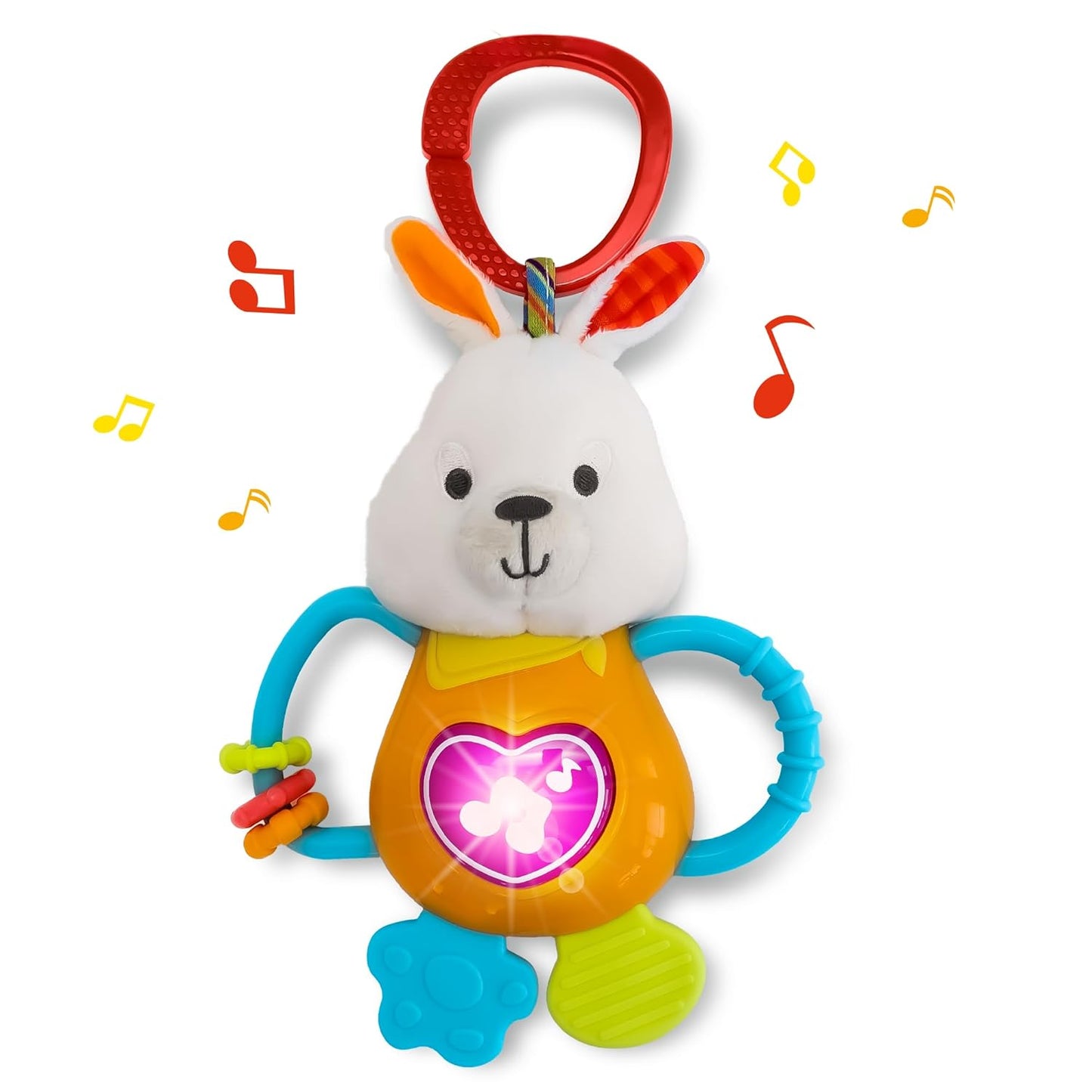 KiddoLab Bunny Teething & Rattle Musical Toy for Infants and Babies - Light-up, Sensory Chew &