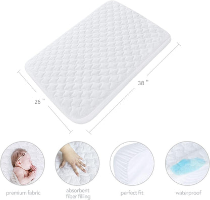 Pack and Play Mattress Pad Protector 38" x 26", 2 Pack Waterproof Pack and Play Cover Sheets