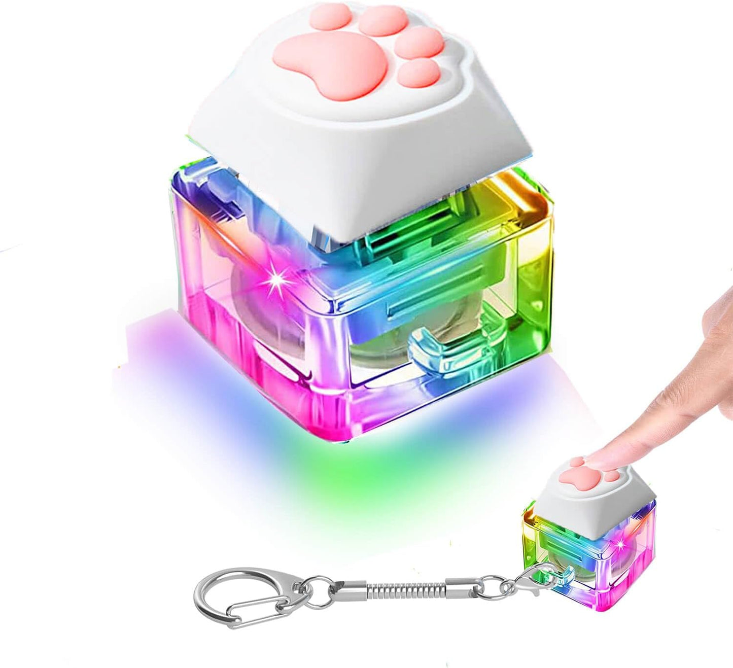 Fidget Keyboard Toys,Cat's paw Keychain with LED Light Stress Relief Toys for Adults and
