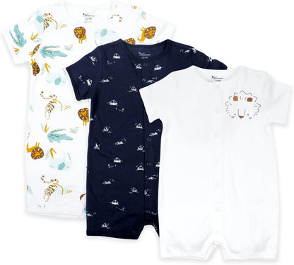 3-Pack 100% Cotton Baby Boy Rompers,0-24Months Short Sleeve Toddler Romper,Breathable Spring/Summer