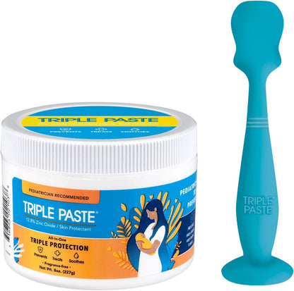 Triple Paste Diaper Rash Cream and Spatula Bundle - 8 oz Zinc Oxide Ointment and Spatula Treatment