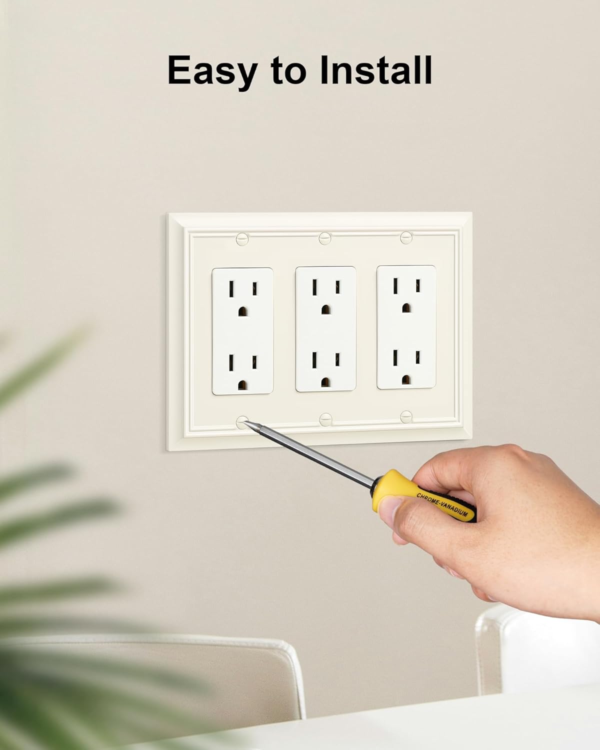 2-Pack Decorative Tripple Decorator Outlet Cover Plate, Durable Natural Bamboo Fiber Light Almond