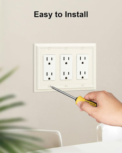 2-Pack Decorative Tripple Decorator Outlet Cover Plate, Durable Natural Bamboo Fiber Light Almond