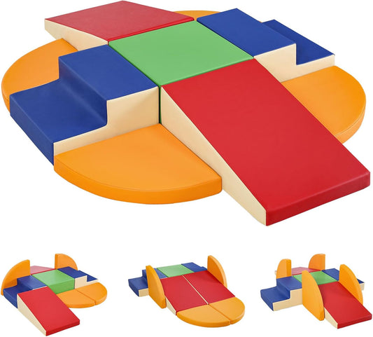 9-Piece Climbing Foam Blocks: Soft PU Leather - Baby Climb and Crawl Activity Blocks - Kids Play