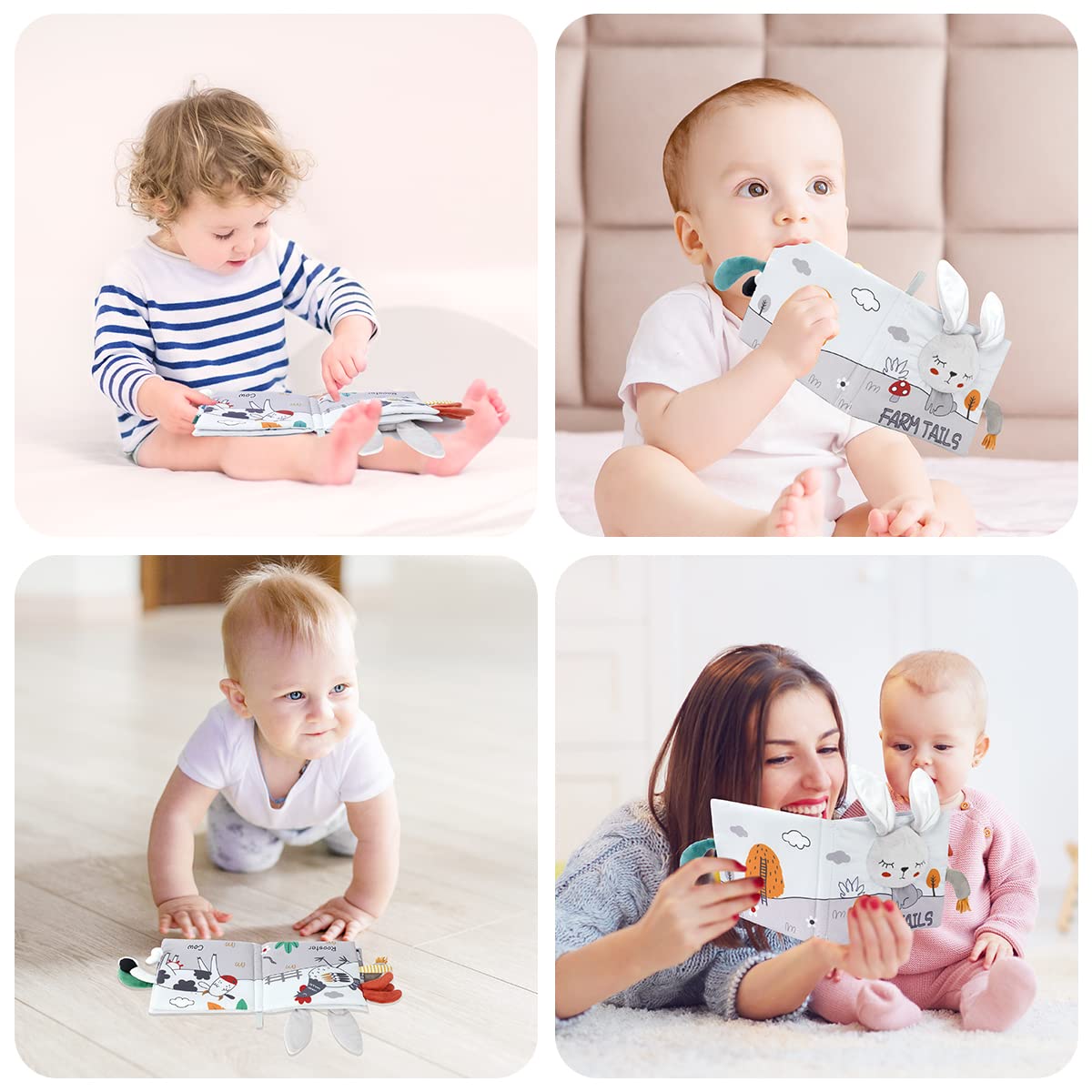 Vicloon Cloth Books, 3D Touch and Feel High Contrast Cloth Book, Baby Books Toys for Baby 0-12