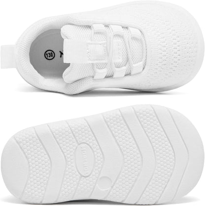MORENDL Toddler Slip On Sneakers Baby Walking Shoes Non-Slip Breathable Unisex Pink Mesh Lace-Up