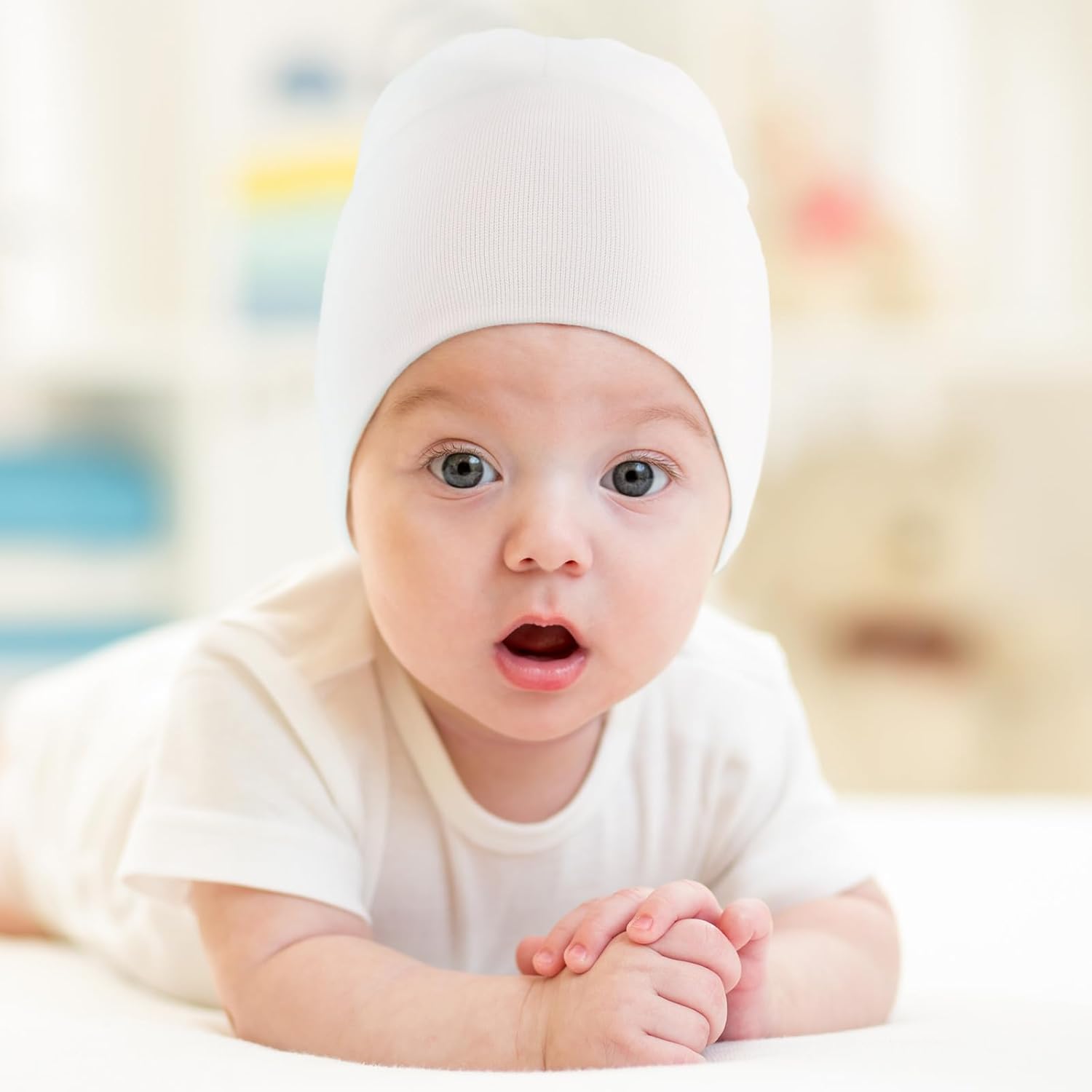 DRESHOW BQUBO 4 Pieces Baby Beanie Newborn Toddler Soft Cute Knit Hat Hospital Hats for Baby Boys