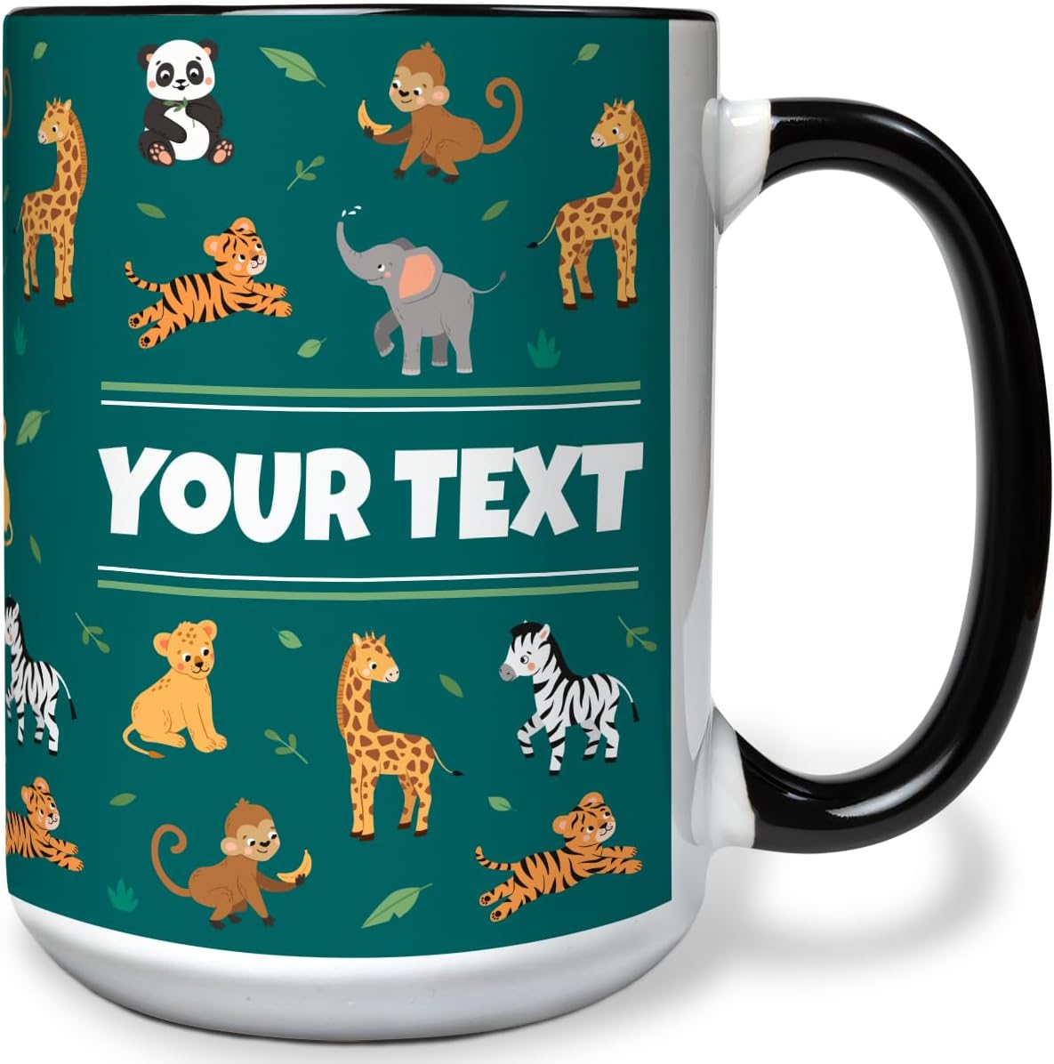 Personalized Mug for Kids - Zoo Animals - Custom Name/Text, Ceramic Hot Chocolate/Cocoa/Coffee Cup