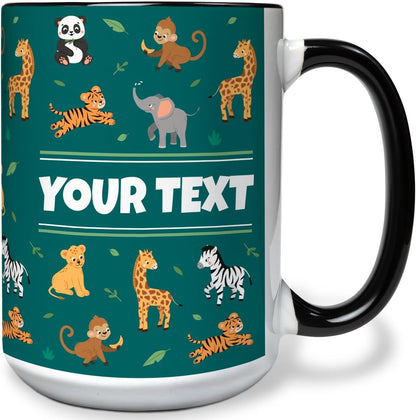 Personalized Mug for Kids - Zoo Animals - Custom Name/Text, Ceramic Hot Chocolate/Cocoa/Coffee Cup