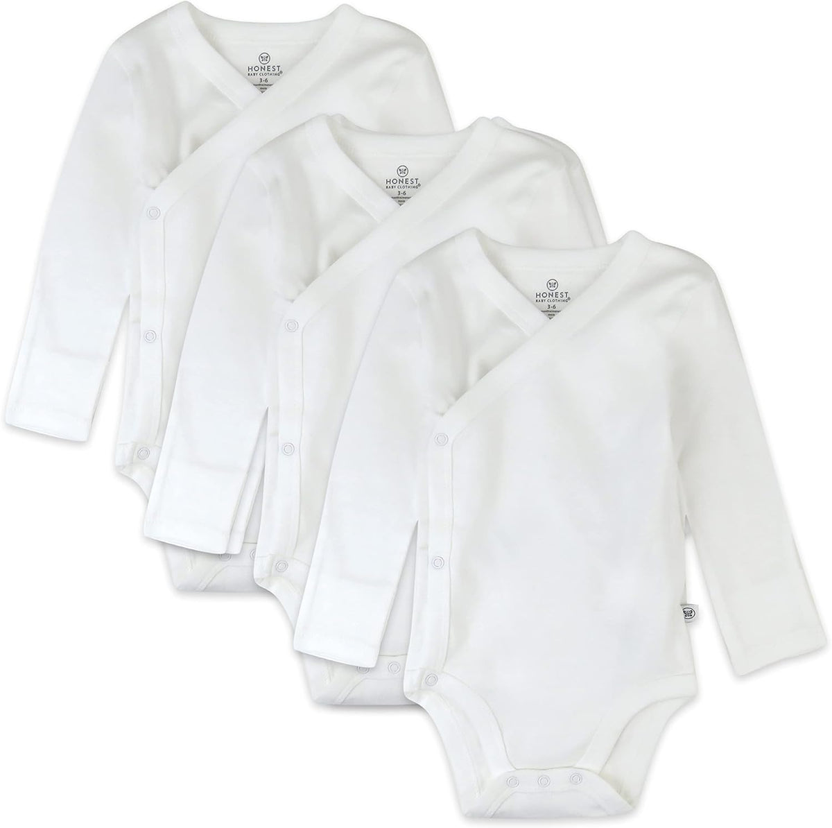 HonestBaby unisex-baby 3-pack Long Sleeve Side-snap Kimono Bodysuits Organic Cotton for Infant Baby