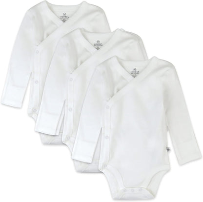 HonestBaby unisex-baby 3-pack Long Sleeve Side-snap Kimono Bodysuits Organic Cotton for Infant Baby