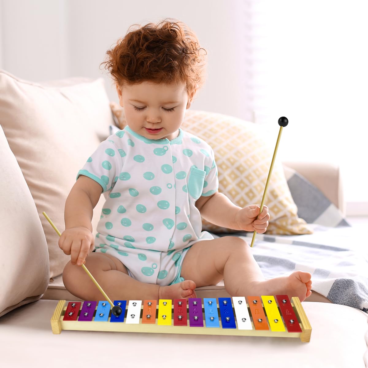 CeleMoon 15 Tone Natural Wooden Xylophone for Kids Toddlers Adults, Metal Bar Glockenspiel with