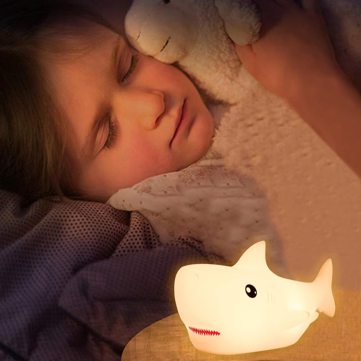 ZKLiLi Shark Night Light for Kid,Rechargeable Cute Squishy Lamp for Boys Girls Christmas Gifts