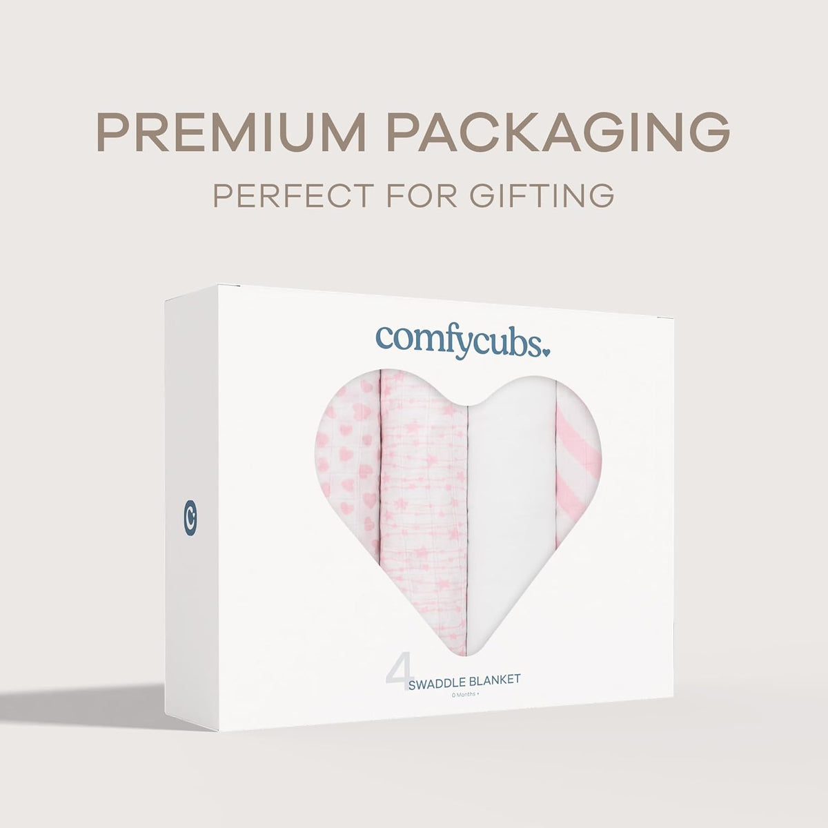 Comfy Cubs Muslin Swaddle Blankets Pack of 4, 47 x 47 Inches, Soft Cotton Baby Blanket Set, Large
