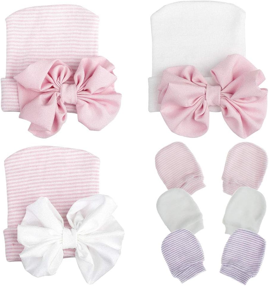 Baby Caps and Mittens Newborn Hospital Beanie Hats No Scratch Gloves Soft Babies Gift Set for Boys