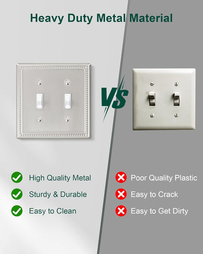 2-Pack Double Toggle Light Switch Cover Plate, Pearls Decorative Dual Switch Plate Covers, Brushed
