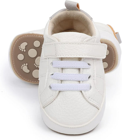 SOFMUO Baby Boys Girls High Top Ankle PU Leather Sneakers Soft Rubber Sole Infant Moccasins Newborn