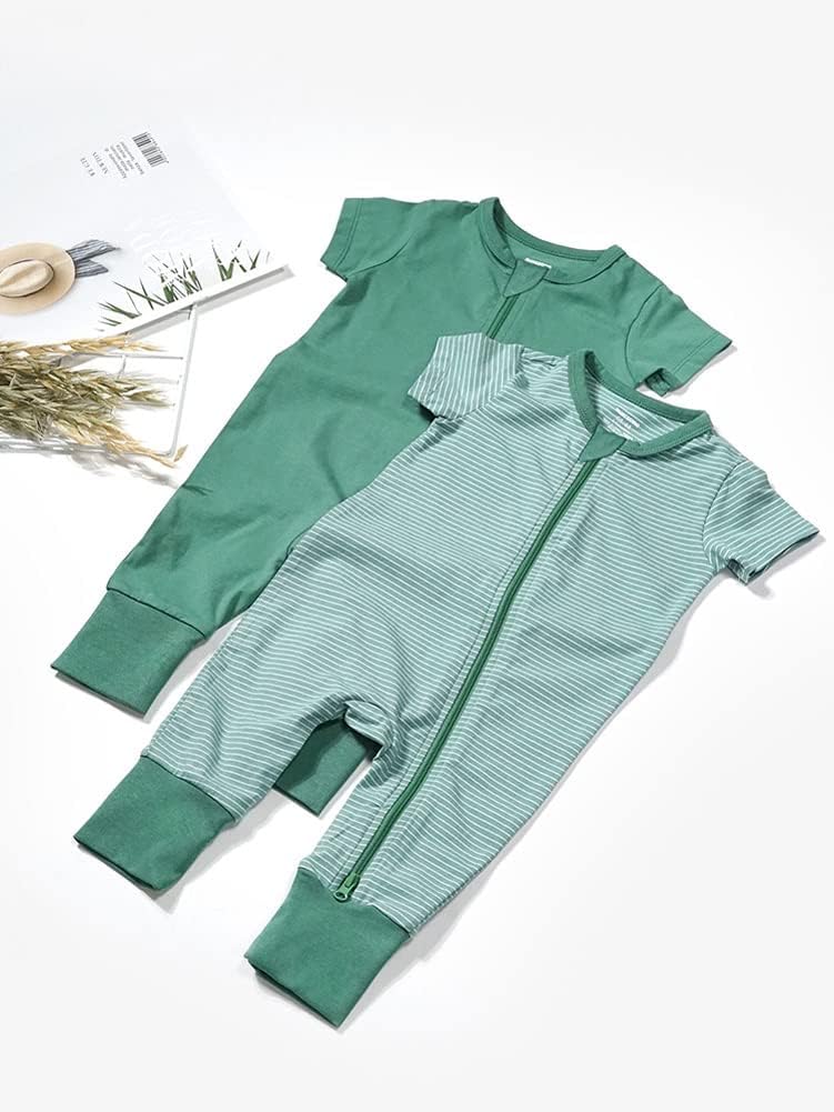 Teach Leanbh Baby Boys Girls 2-Pack Romper Jumpsuits Cotton 2 Way Zipper Short Sleeve Footless