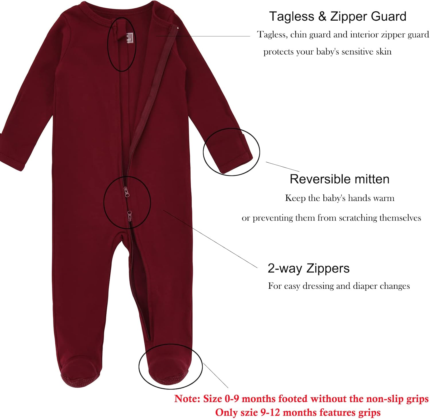 Aablexema Baby Footie Pajama with Mitten Cuffs, Double Zipper Infant Cotton clothes Sleeper Pjs