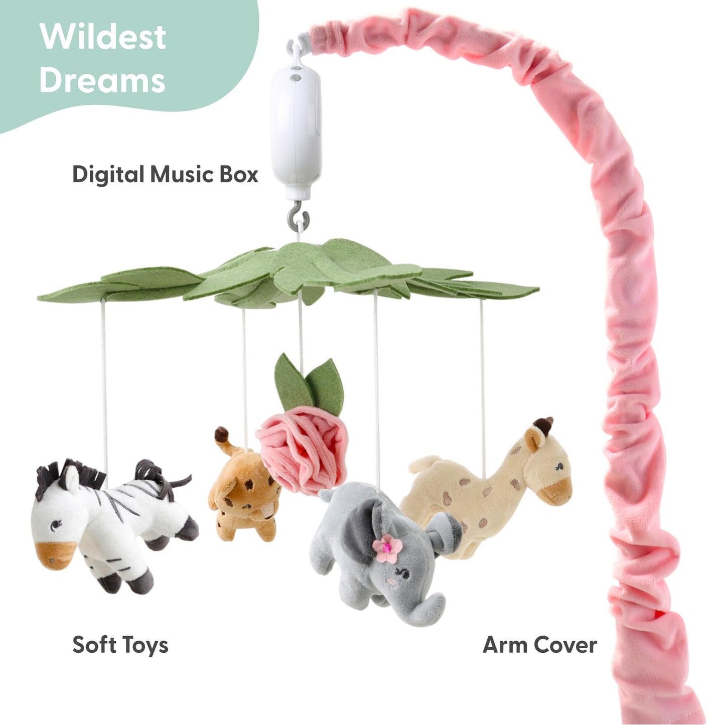 The Peanutshell Crib Mobile for Girls - Soft Pink Musical Baby Crib Mobile with 12 Lullabies, Cute