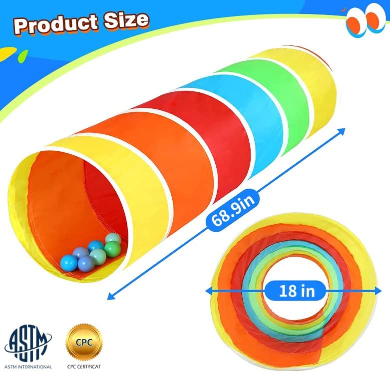 Kids Play Tunnel Tent for Toddlers, Colorful Pop Up Crawl Tunnel Toy for Baby or Pet with