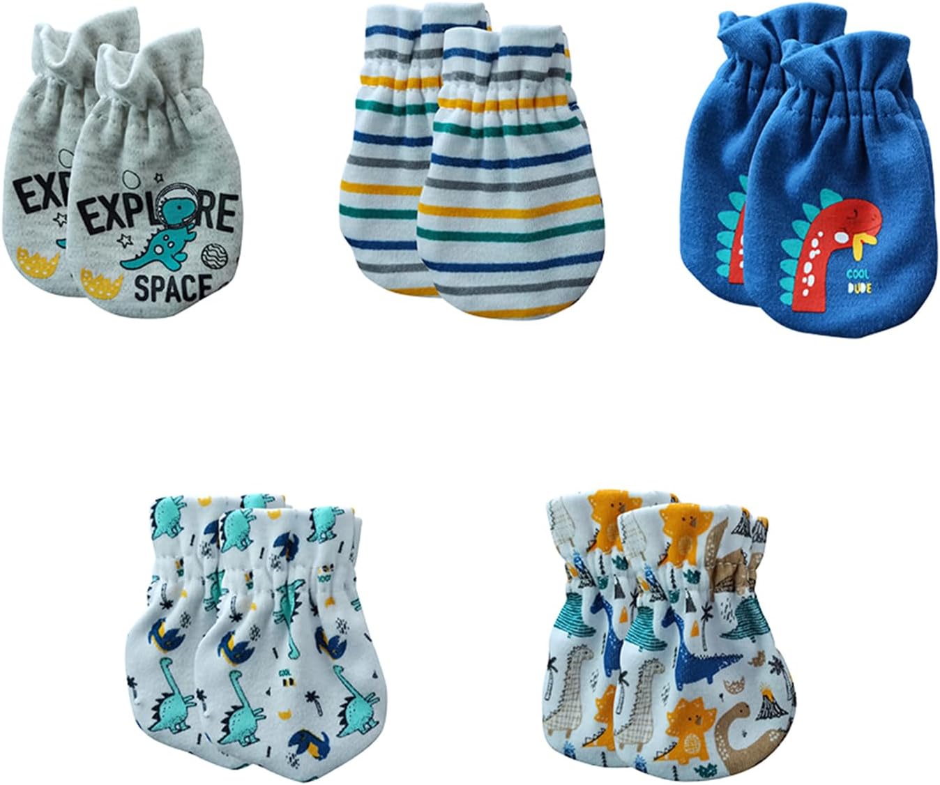 5 Pack Unisex New Born Boy Girls No Scratch Mittens Cotton Soft Baby Gloves Accessory 0-3 Months