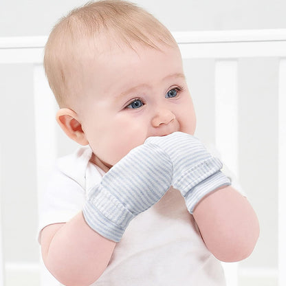Newborn Baby No Scratch Mittens Stay On, 100% Cotton Breathable, Adjustable Infant Gloves for Baby