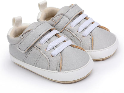 SOFMUO Baby Boys Girls High Top Ankle PU Leather Sneakers Soft Rubber Sole Infant Moccasins Newborn
