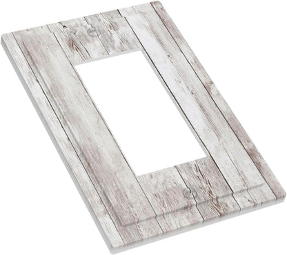 Decorative Outlet Covers Rustic Vintage White Wood Grain 1 Gang Single Rocker Light Switch Cover