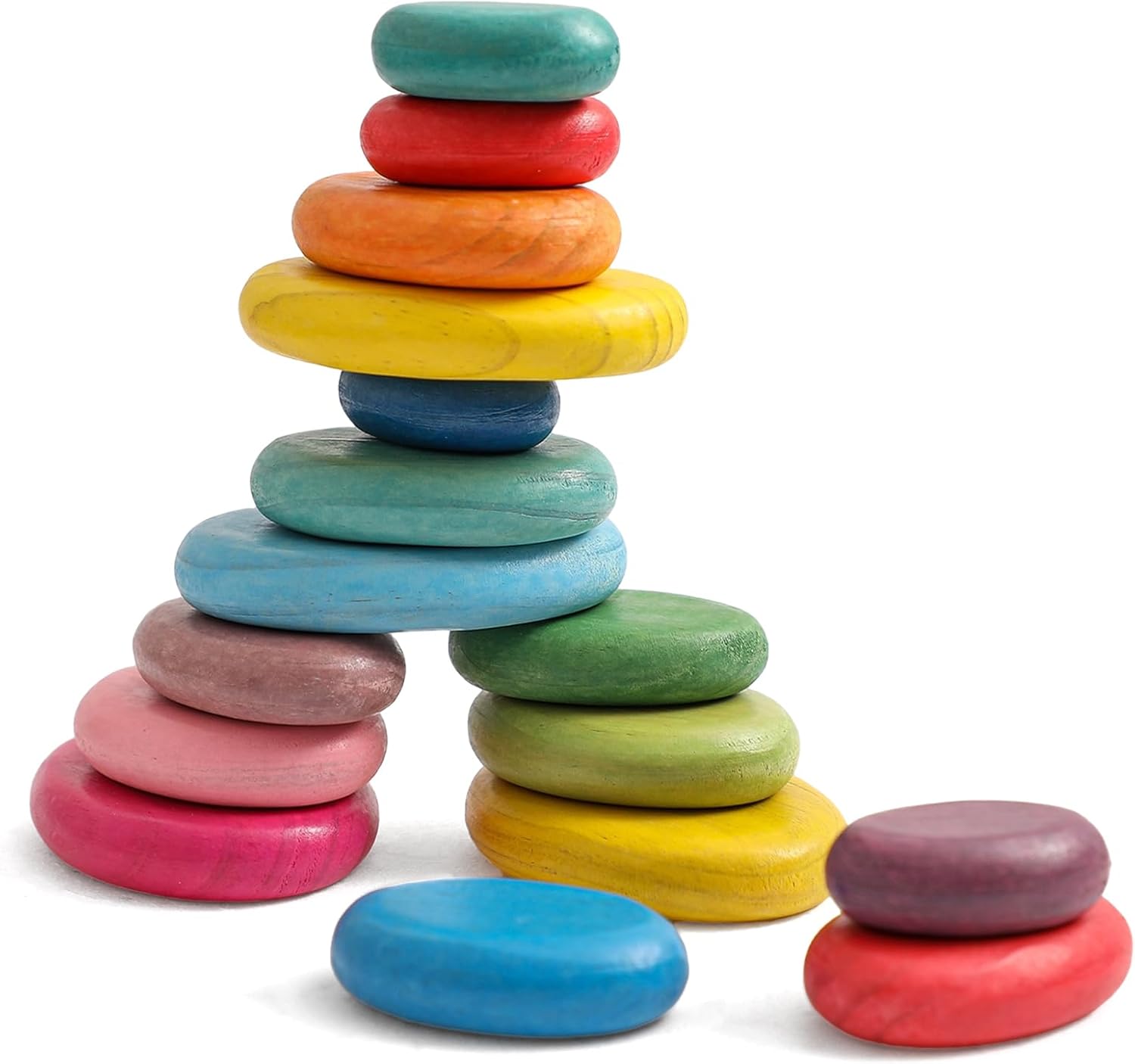 OESSUF 16pcs Extra-Large Wooden Sorting Stacking Rocks - Safe Montessori Toys for 1-3 Year Old