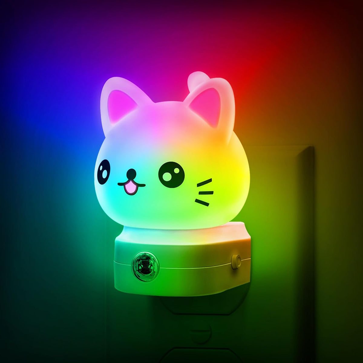 Cat Night Lights Plug Into Wall, Cute Night Light for Kids, 8-Color RGB LED Night Light with Dusk