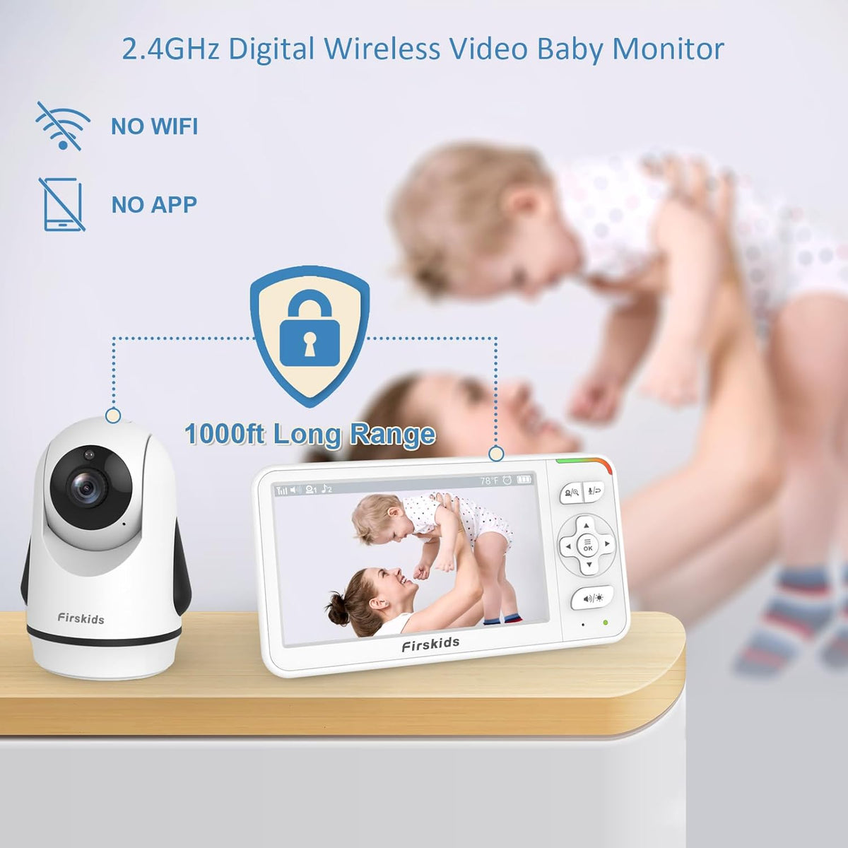Baby Monitor with 2 Cameras, 5” Video Baby Monitor with Dual Camera and Audio no WiFi, 32-Hour