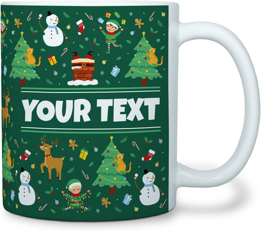 Personalized Mug for Kids - Christmas - Custom Name/Text, Ceramic Hot Chocolate/Cocoa/Coffee Cup