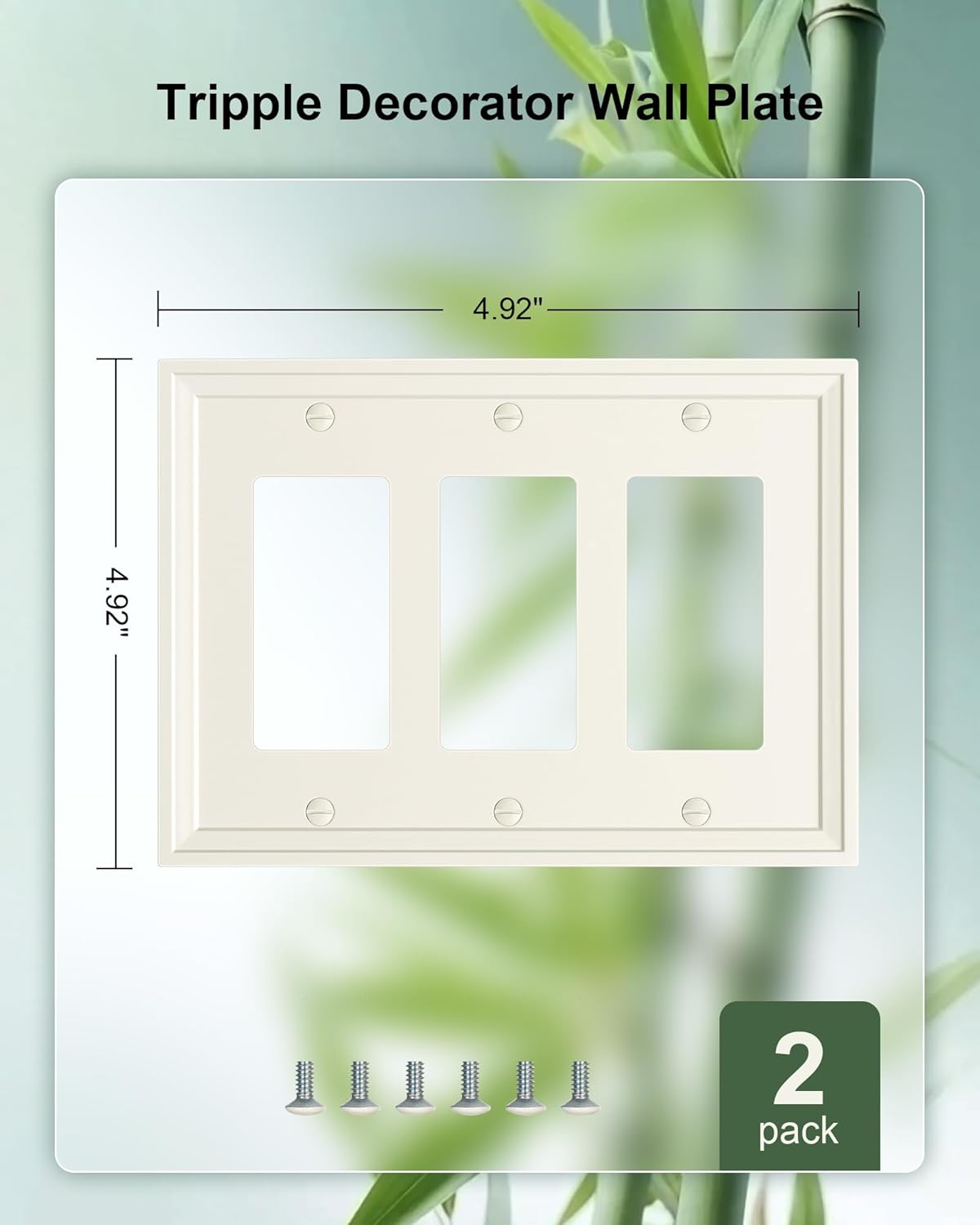 2-Pack Triple Decorator Outlet Cover Plate, Light Almond Modern Decorative Switch Plates and Outlet