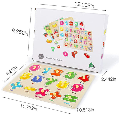 GRINNNIE Wooden Peg Puzzle for Toddlers 3 4 5 Years Old, 4 PCS Montessori Educational Learning