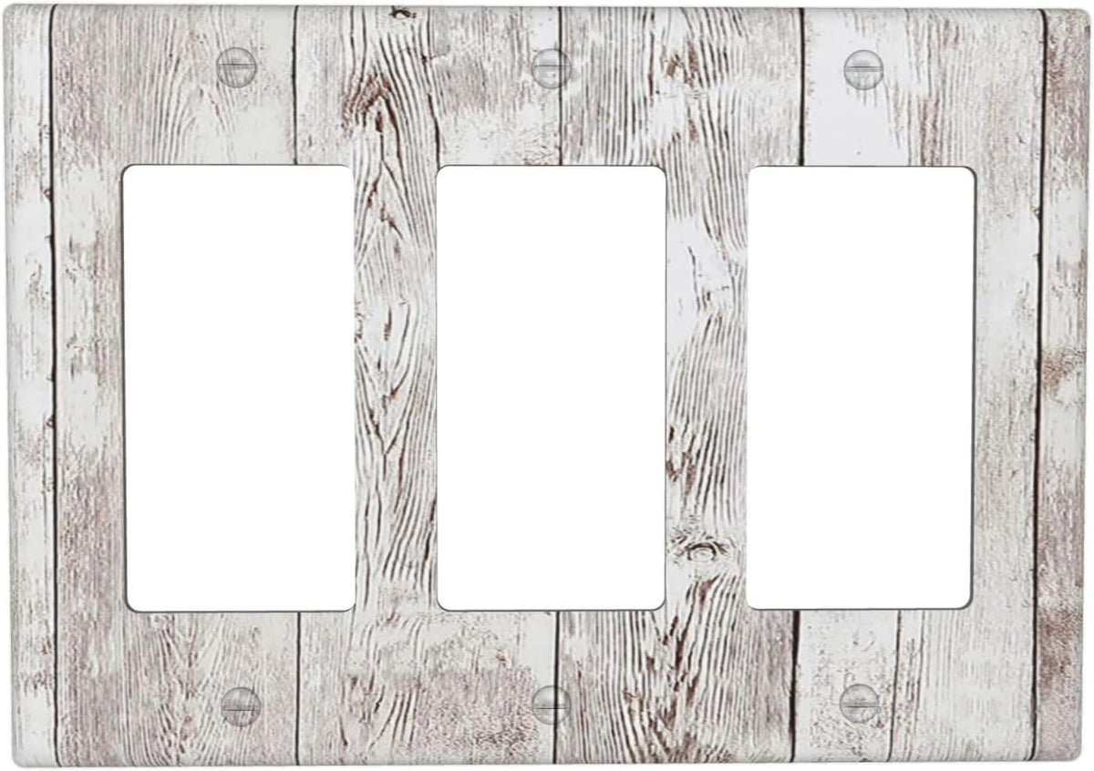 Light Switch Covers Rustic Vintage White Wood Grain 3 Gang Rocker Electrical GFCI Decorative Triple