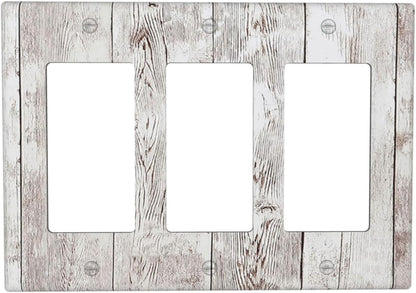 Light Switch Covers Rustic Vintage White Wood Grain 3 Gang Rocker Electrical GFCI Decorative Triple