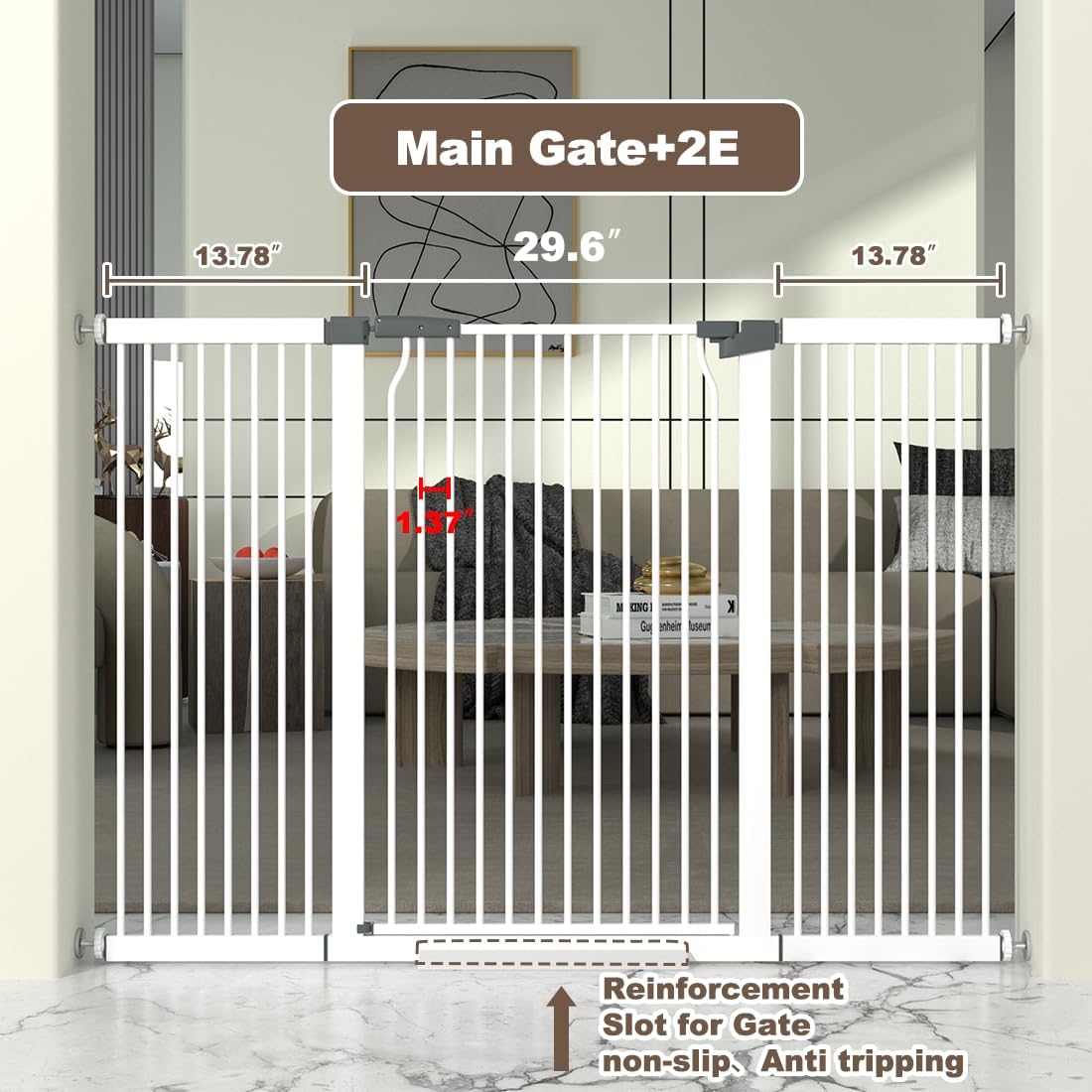 41" Extra Tall Cat Gate for Doorway, 54.5-60.2'' Metal Pet Baby Safe Gate, Extra Wide Pressure